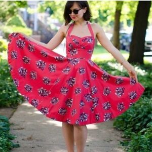 Vintage Girls From Savoy Floral Halter Dress in Dee pink size 6 Anthropologie